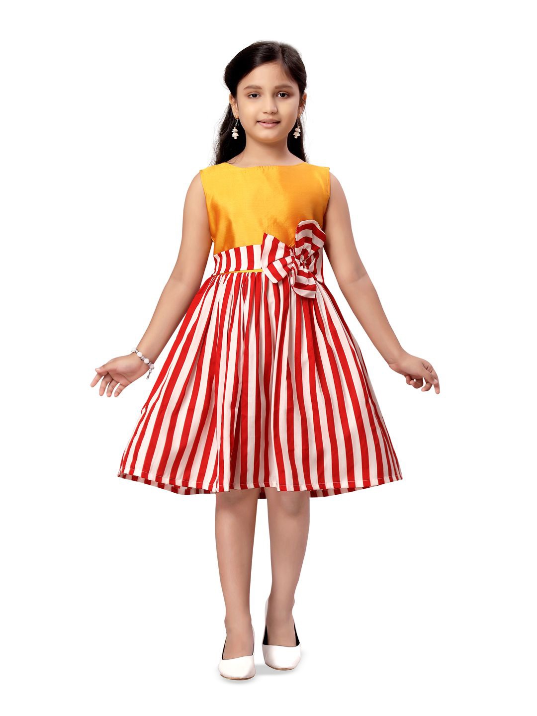 

Sangria Girls Striped Fit and Flare Frock, Mustard