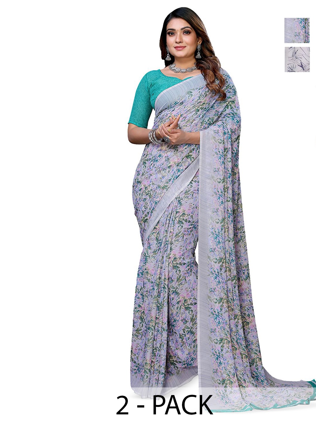 

Moda Rapido Floral Poly Georgette Saree, Grey
