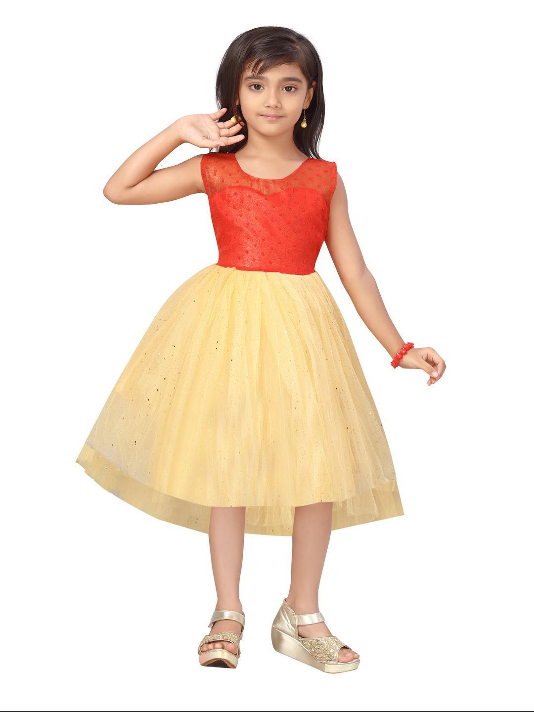 

BAESD Girls Embellished Net Fit & Flare Dress, Red