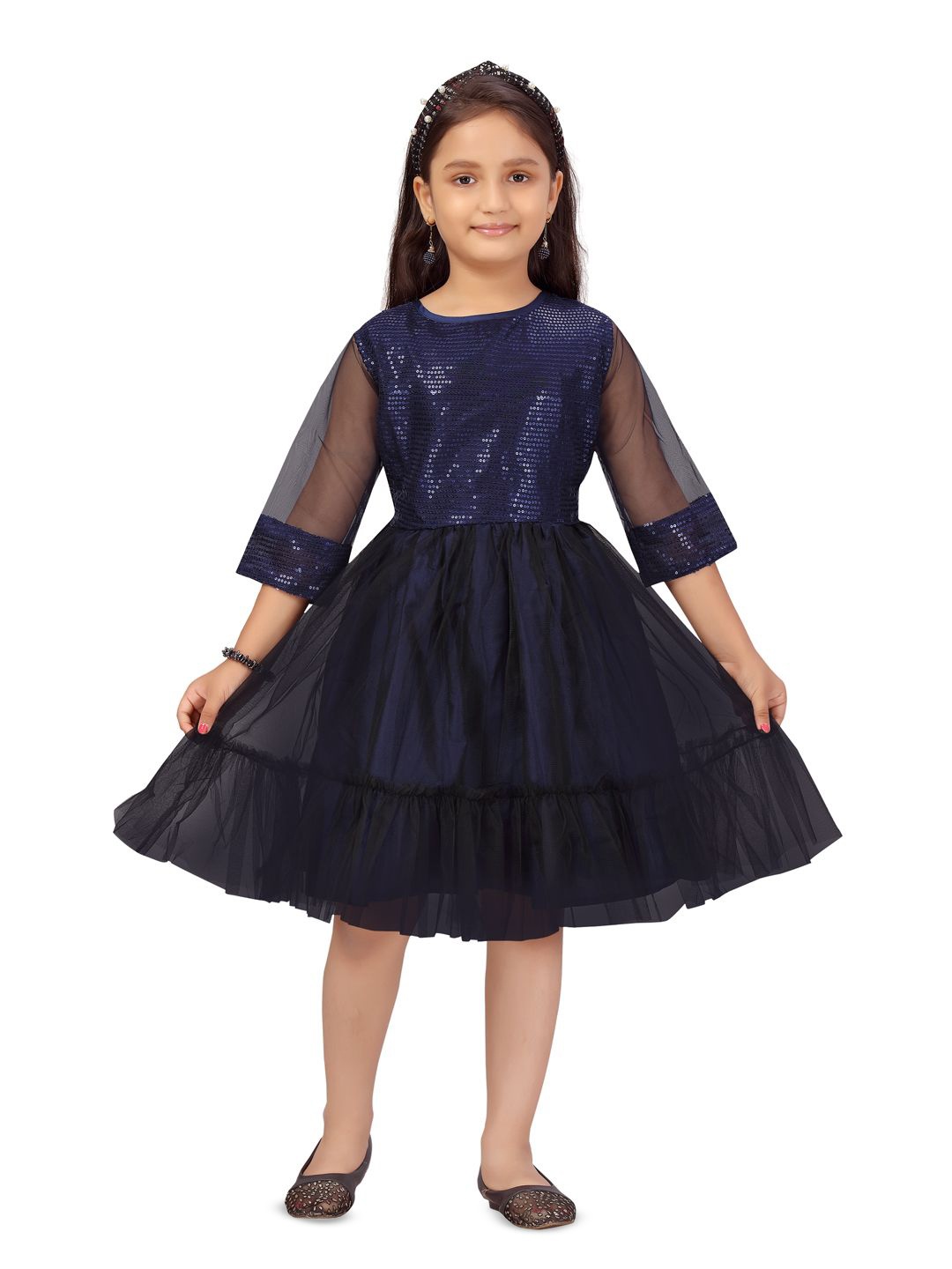 

BAESD Girls Sequined Embellished Net Party Dress, Navy blue