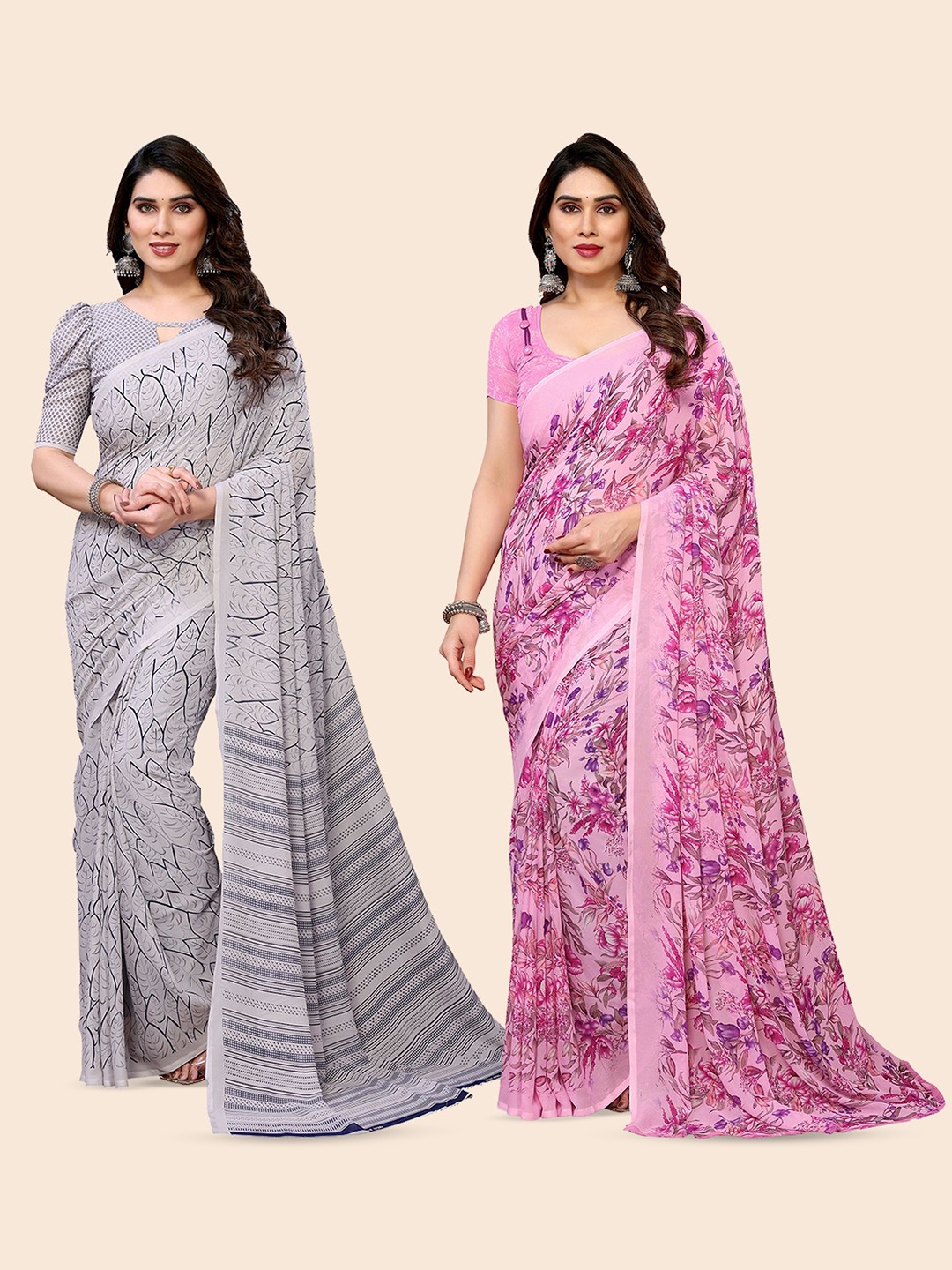 

Moda Rapido Floral Poly Georgette Saree, Pink