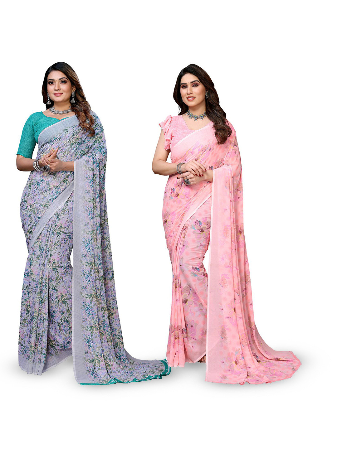 

Moda Rapido Floral Poly Georgette Saree, Pink