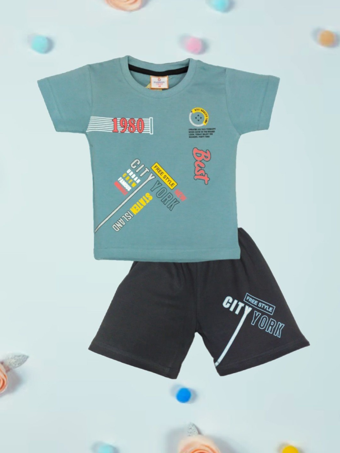 

FASHION GRAB Infant Kids Printed Pure Cotton T-Shirt With Shorts, Green