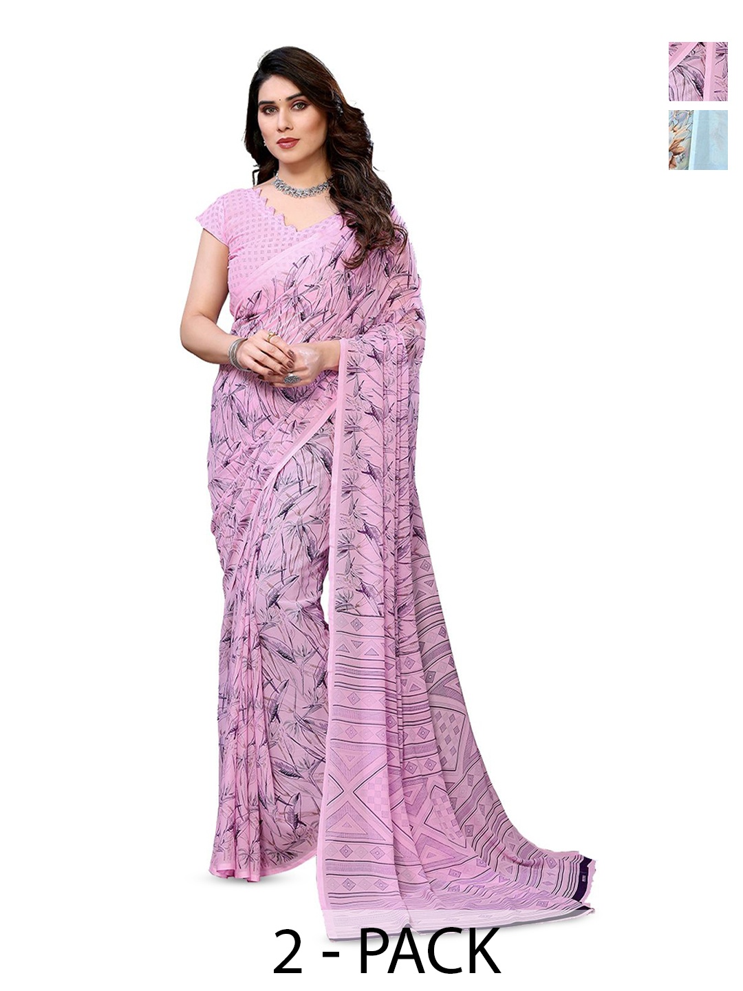 

Moda Rapido Floral Poly Georgette Saree, Blue