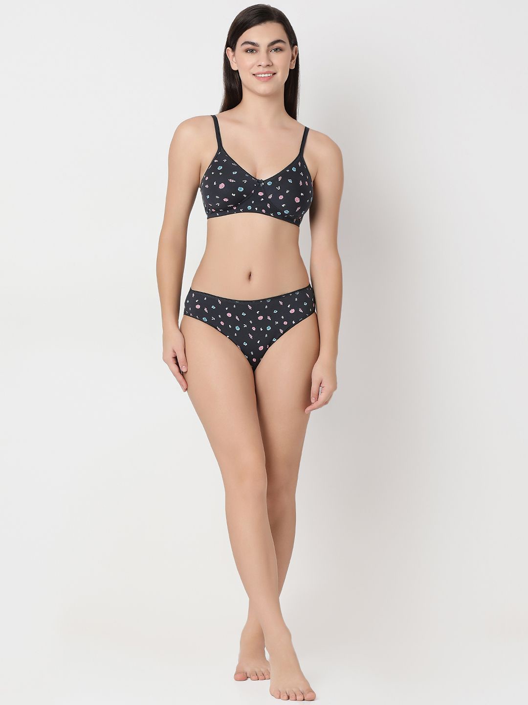 

Juliet Women Printed Cotton Non-Padded Lingerie Set 1926 B 32 DG, Grey