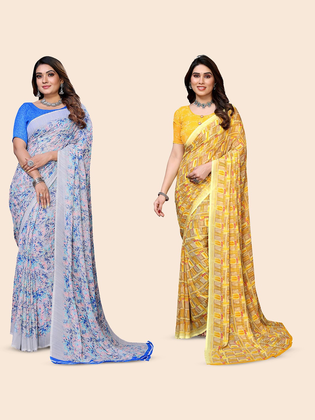 

Moda Rapido Floral Poly Georgette Saree, Blue