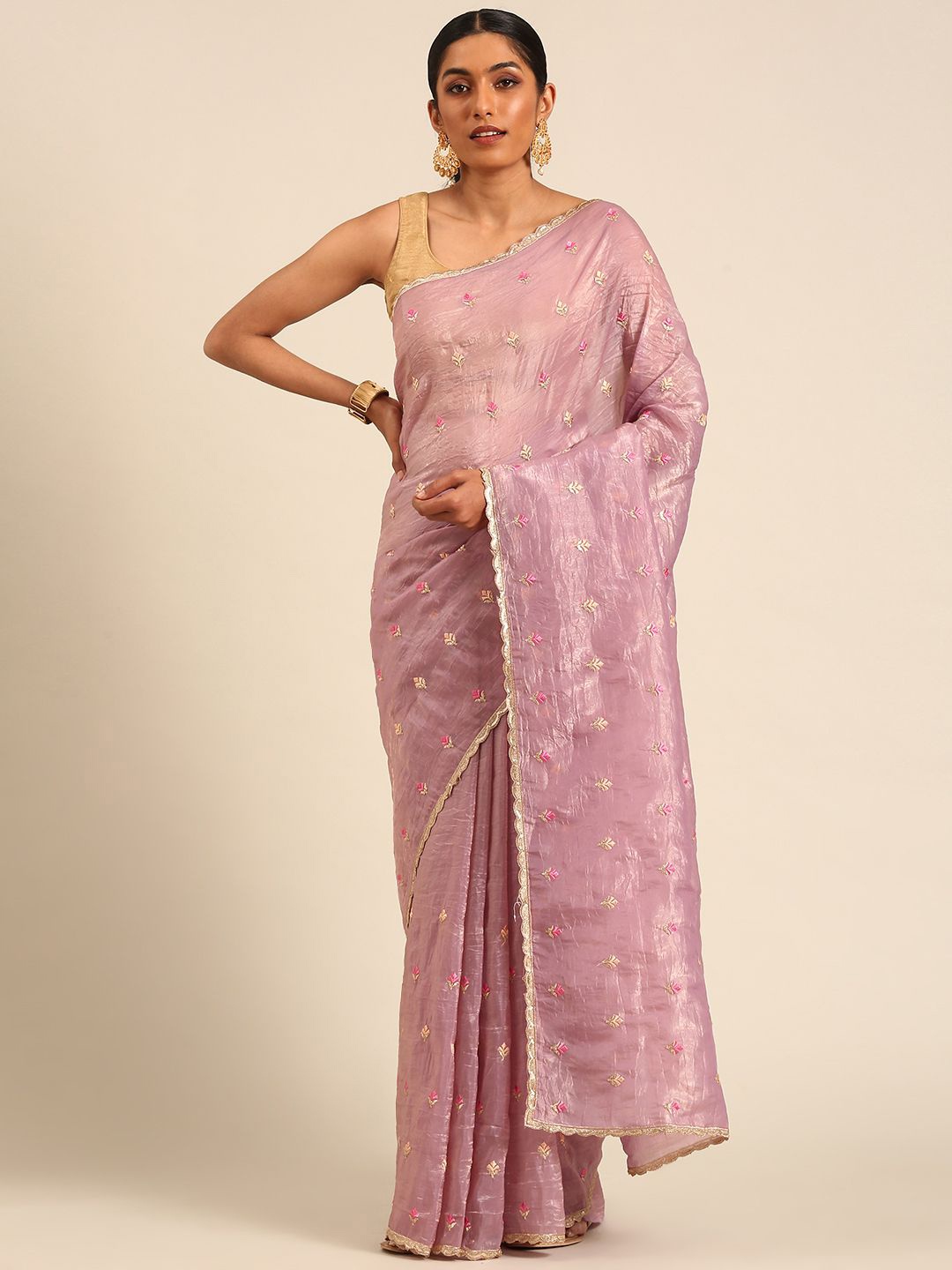 

Panzora Floral Sequinned Saree, Purple
