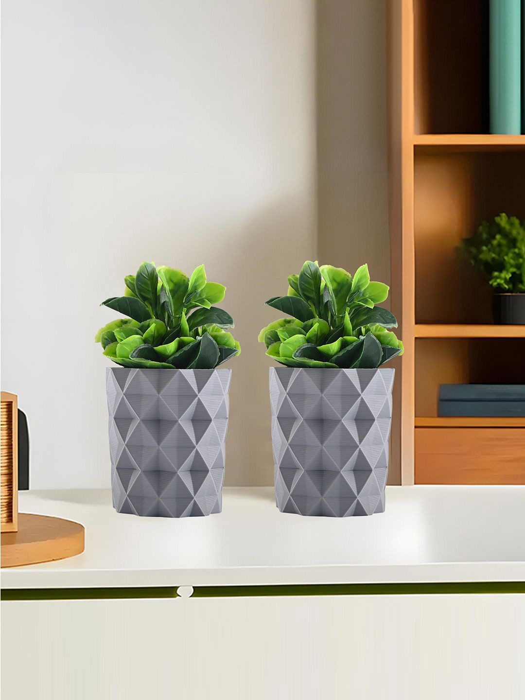 

Kuber Industries Grey & Green 4 Pieces Succulent Artificial Plant With Pot