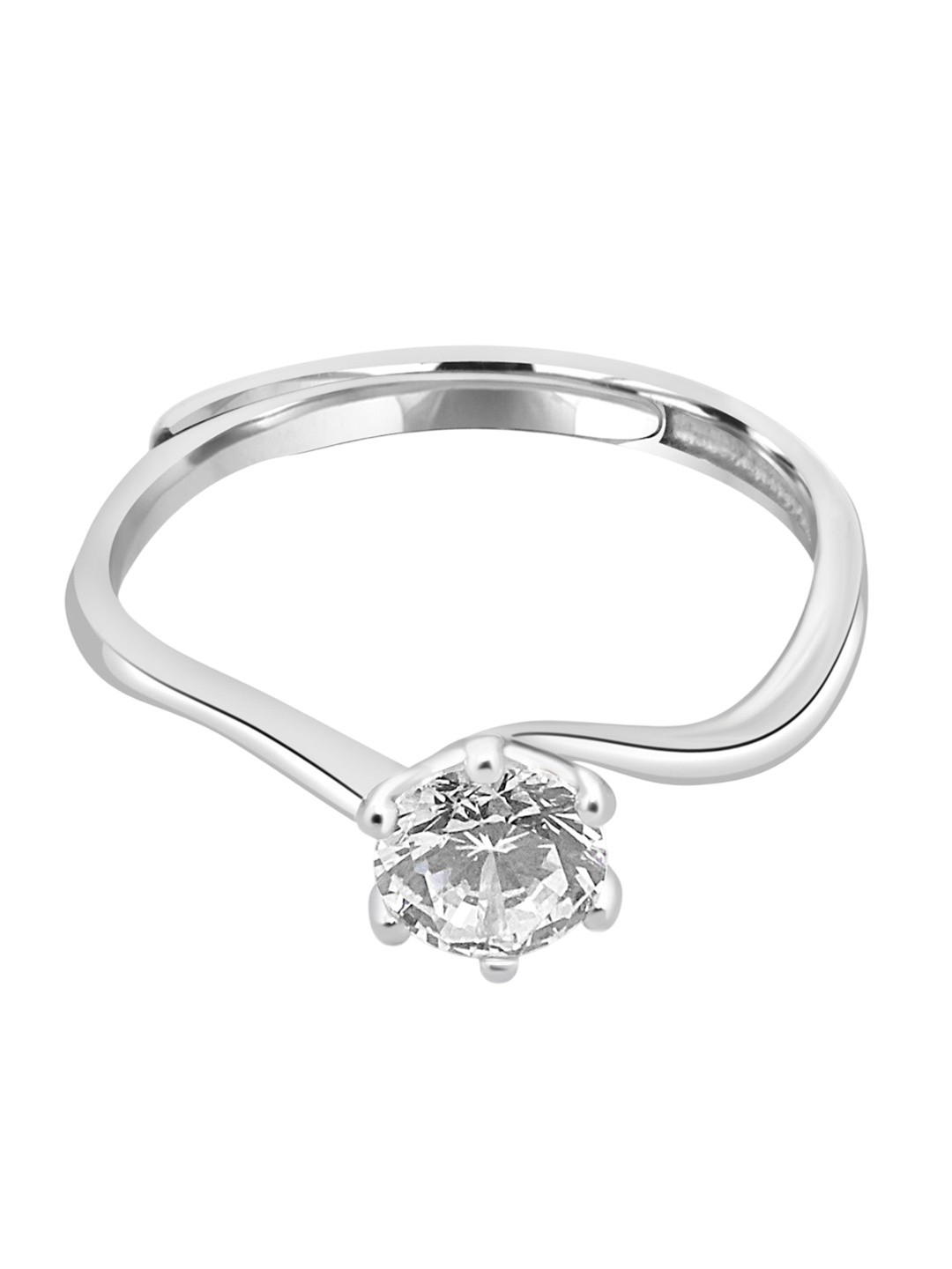 

925 SILLER 925 Sterling Silver Rhodium-Plated Cubic Zirconia-Studded Adjustable Ring