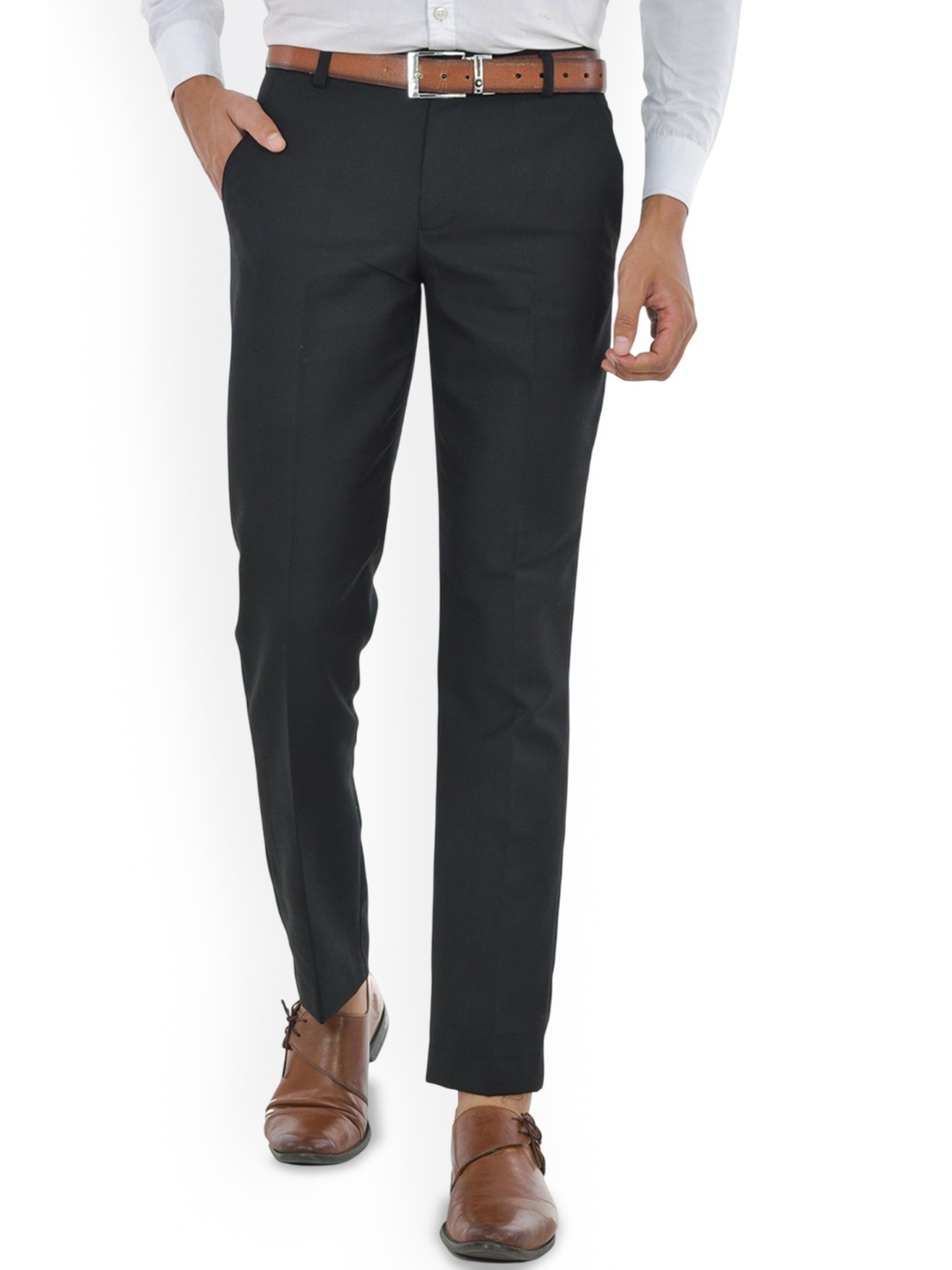 

MACBERRYS Men Smart Regular Fit Mid-Rise Formal Trousers, Black
