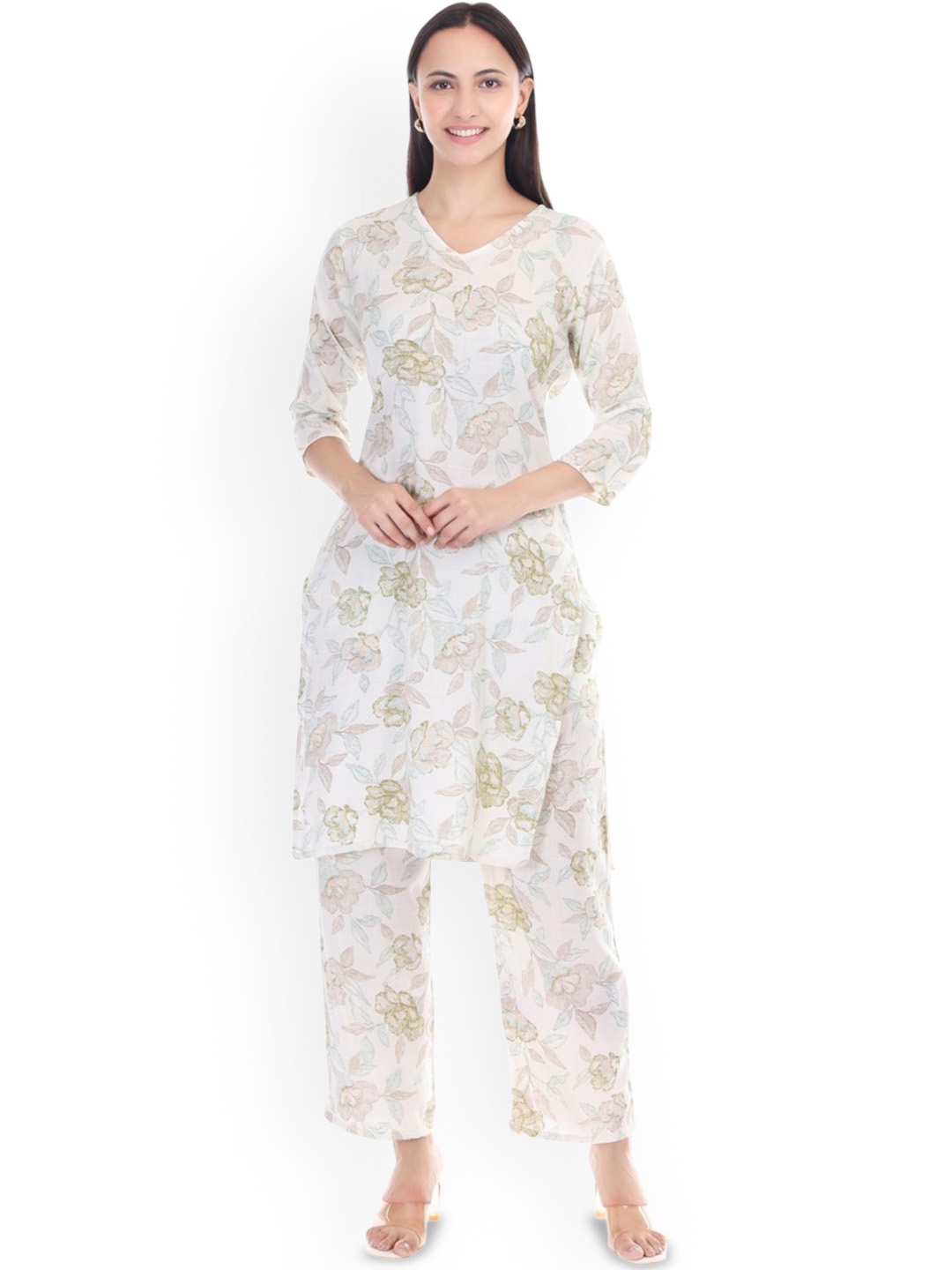 

Pearl N Vera Floral Printed Kurta with Trouser, White