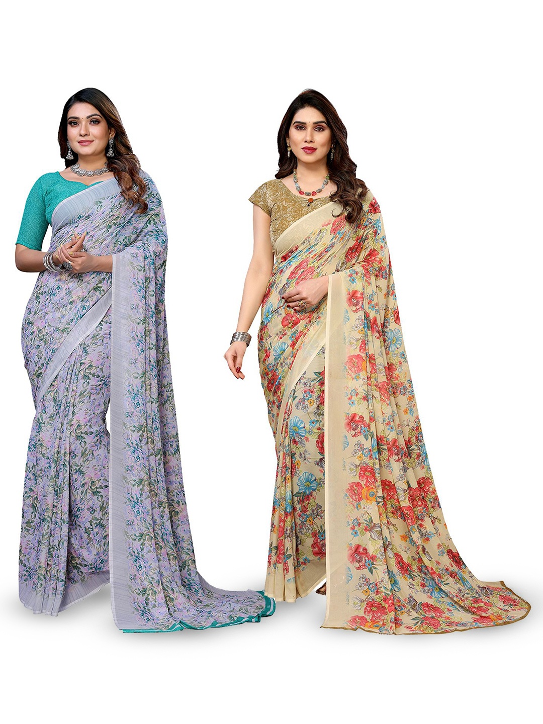 

Moda Rapido Floral Poly Georgette Saree, Blue