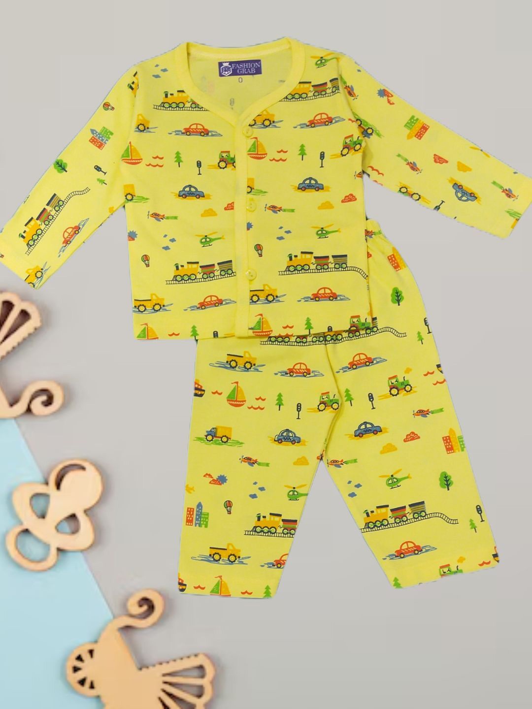 

FASHION GRAB Infant Kids Printed Pure Cotton Shirt With Trouser, Yellow