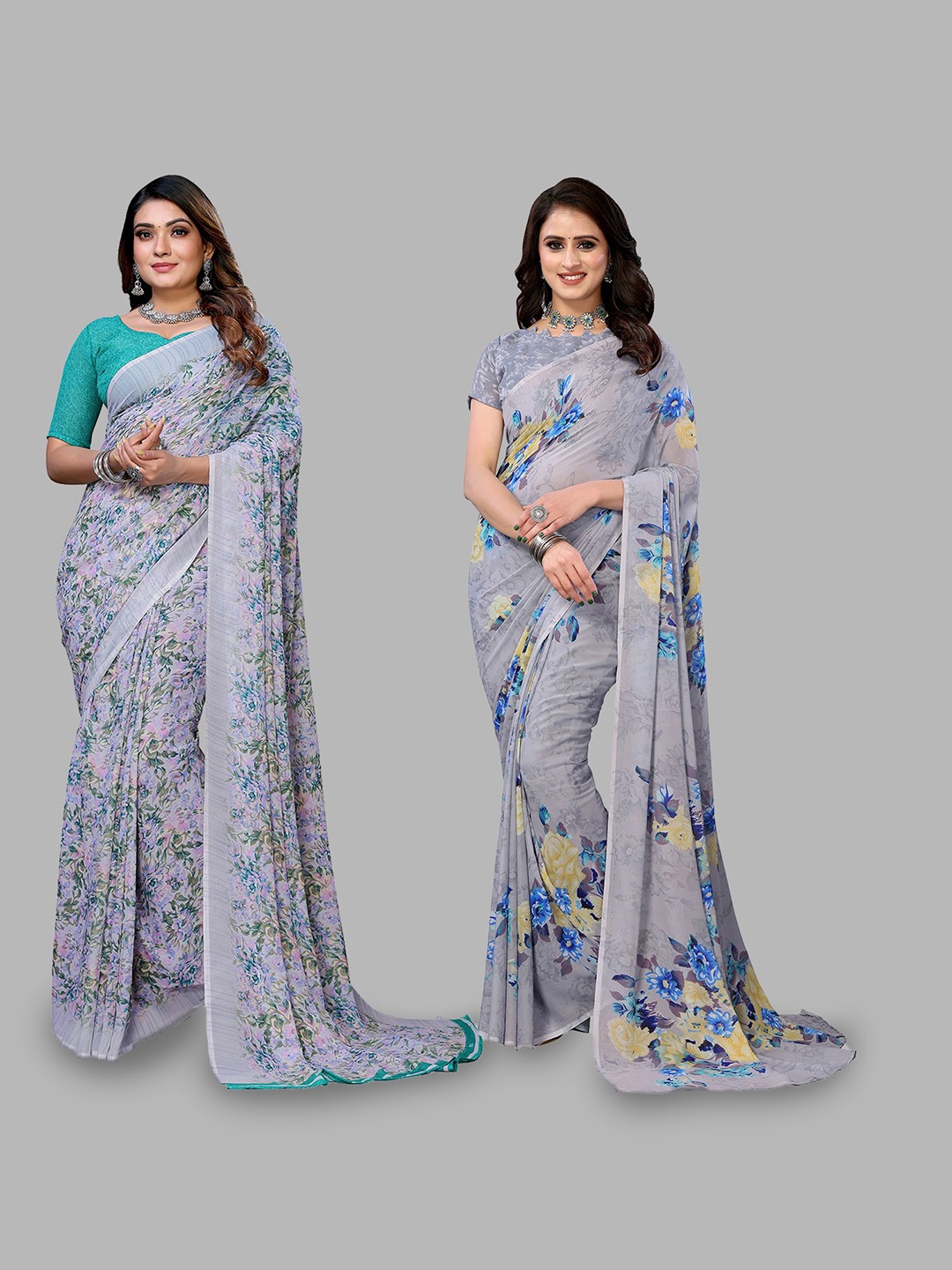 

Moda Rapido Floral Poly Georgette Saree, Grey