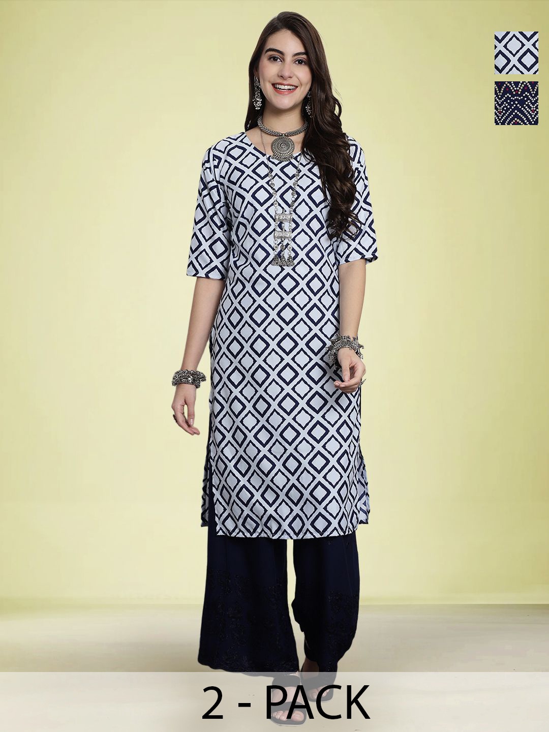 

Moda Rapido Women Pack Of 2 Printed Straight Kurta, Black