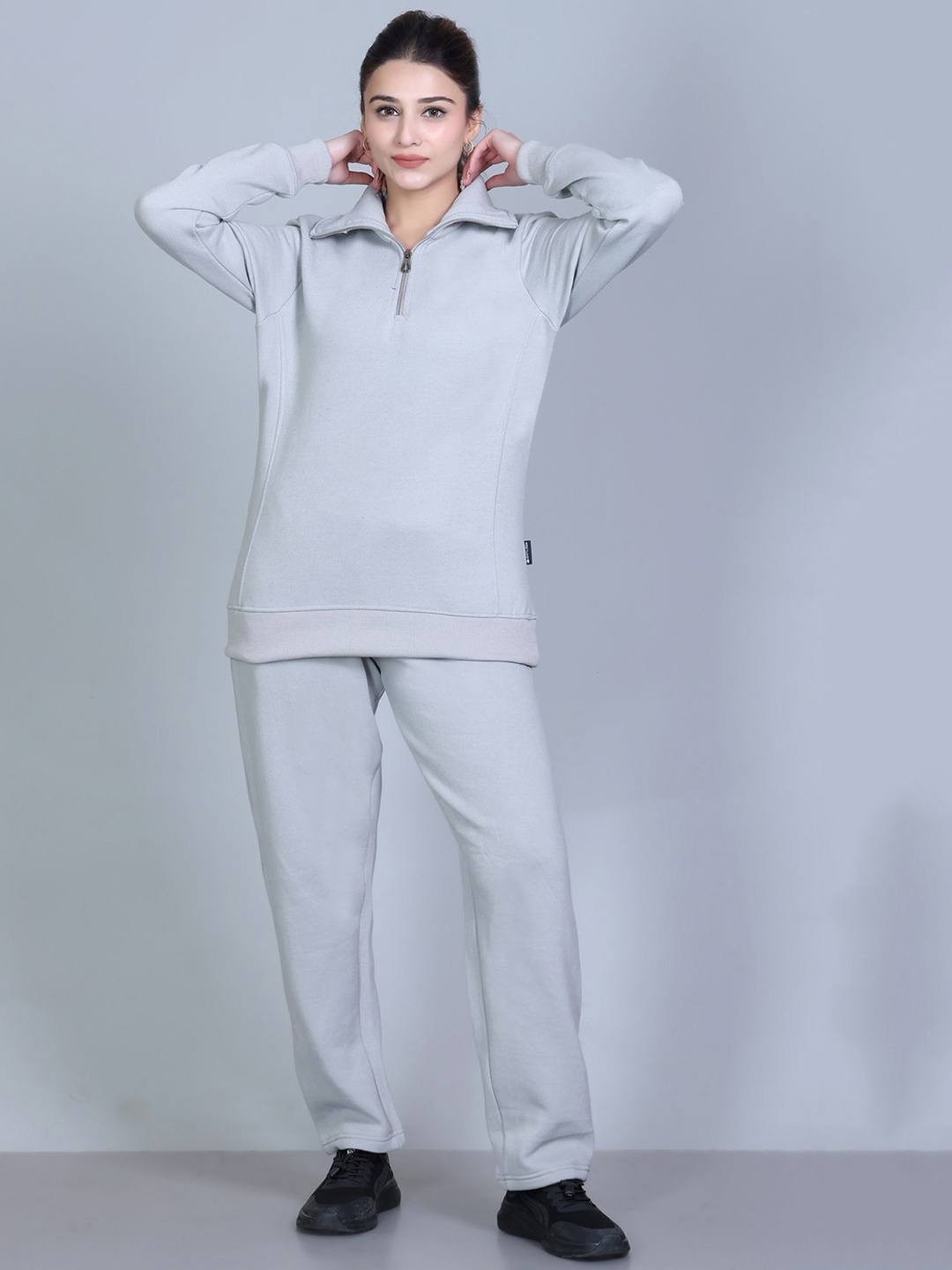 

Antiloop's Women Collared Zipper 2Pc Tracksuit, Grey