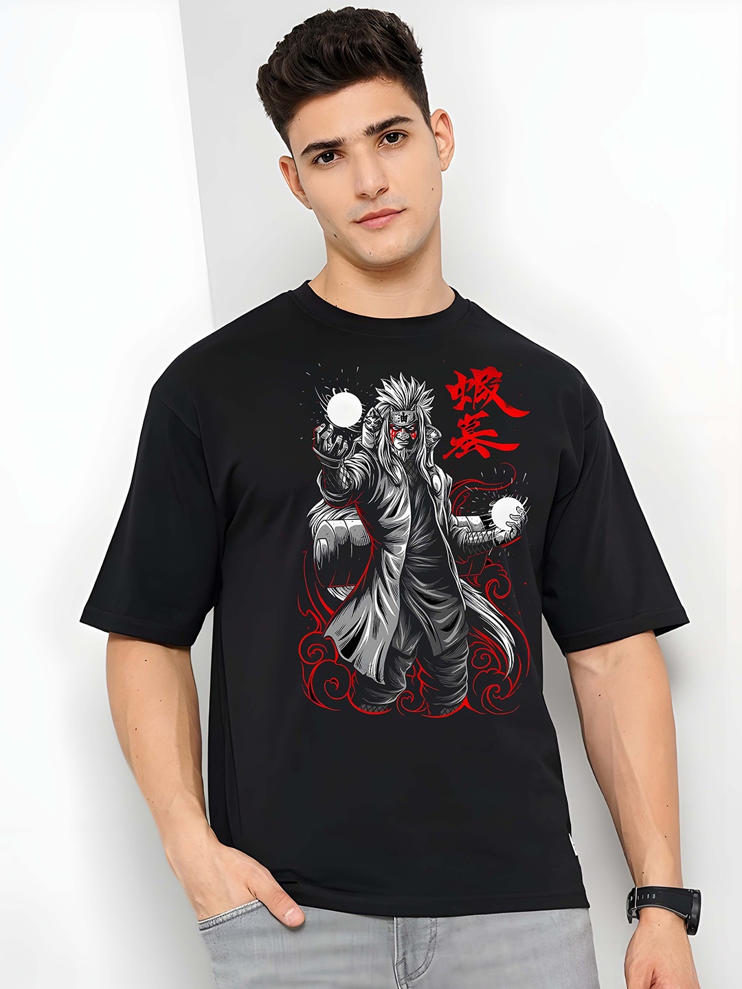 

Krimmple Men Drop-Shoulder Sleeves Pure Cotton T-shirt, Black