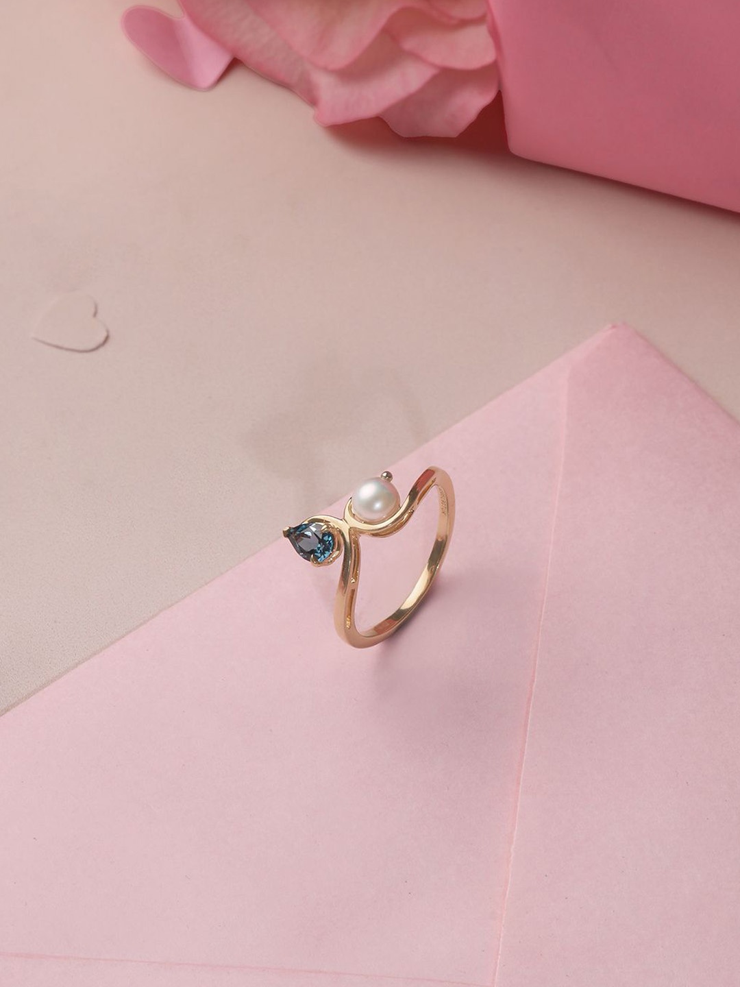 

Mia by Tanishq Women Swirl Spark Pearl Ring -14 Kt, Gold