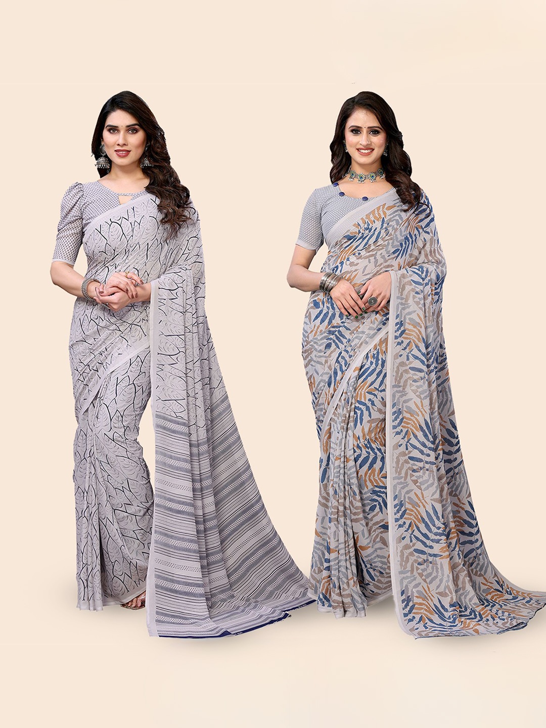 

Moda Rapido Floral Poly Georgette Saree, Grey