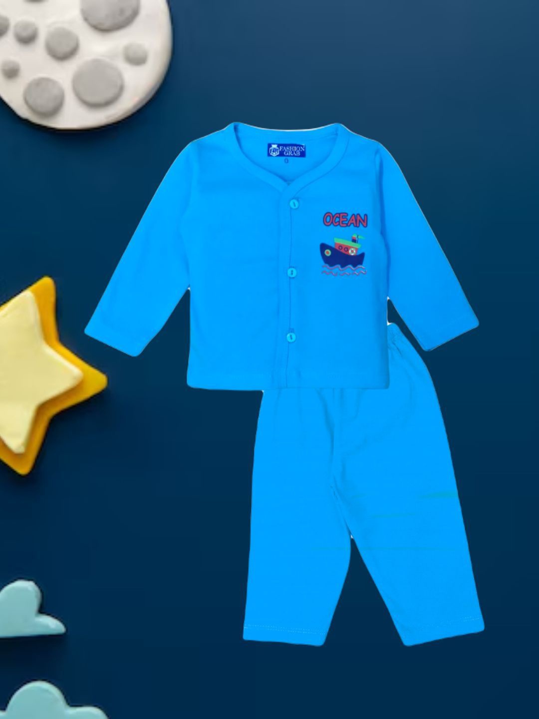 

FASHION GRAB Infant Kids Printed Pure Cotton Shirt With Trouser, Blue