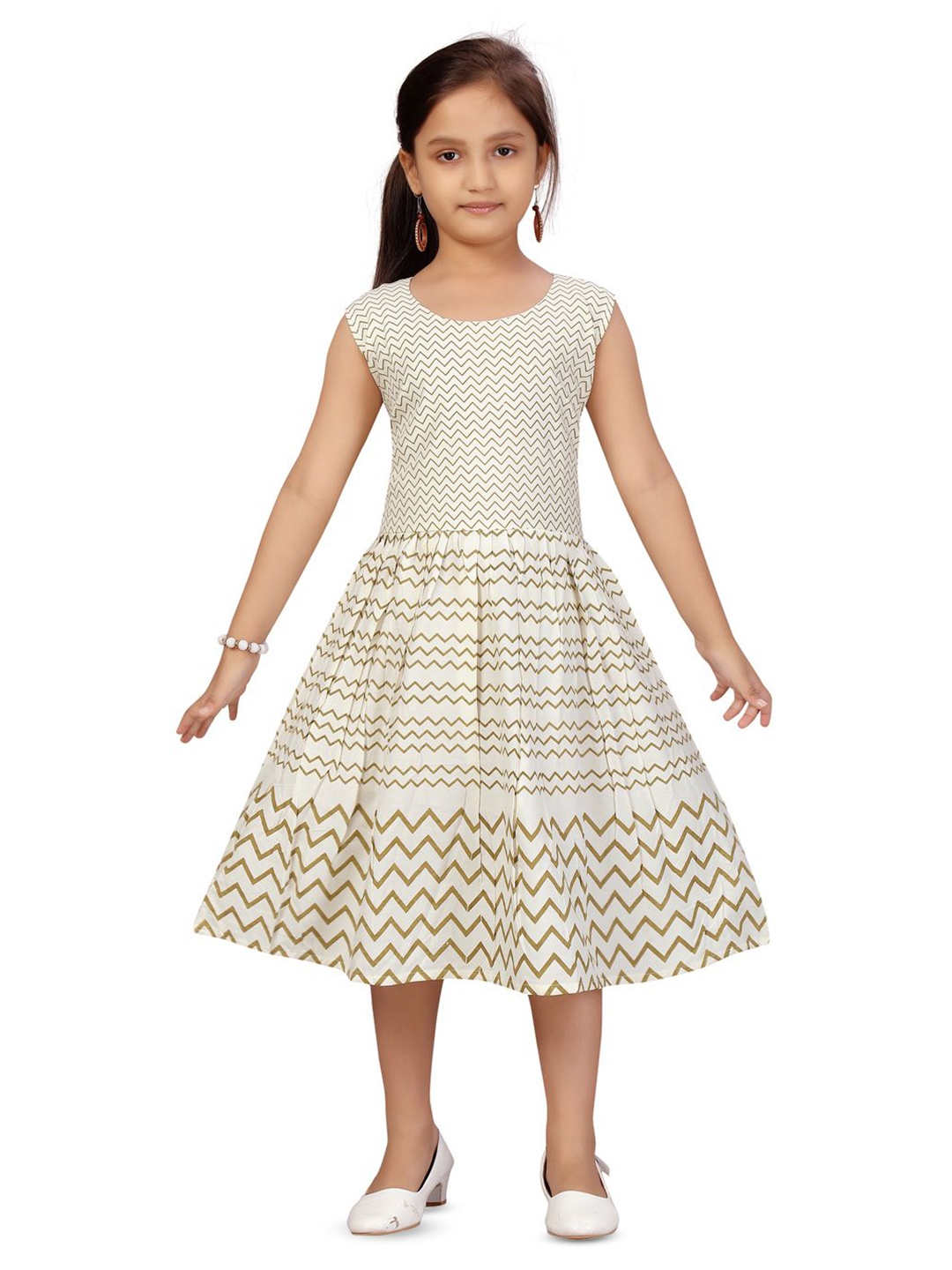 

HERE&NOW Print Fit & Flare Midi Dress, Cream
