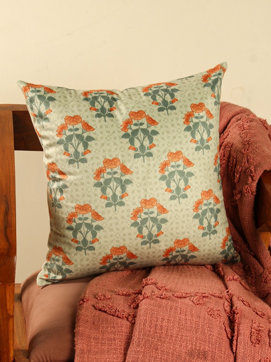 

Abolee Homes Green & Orange Floral Velvet Square Cushion Covers