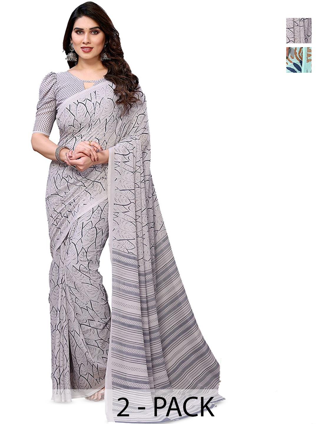 

Moda Rapido Floral Poly Georgette Saree, Grey