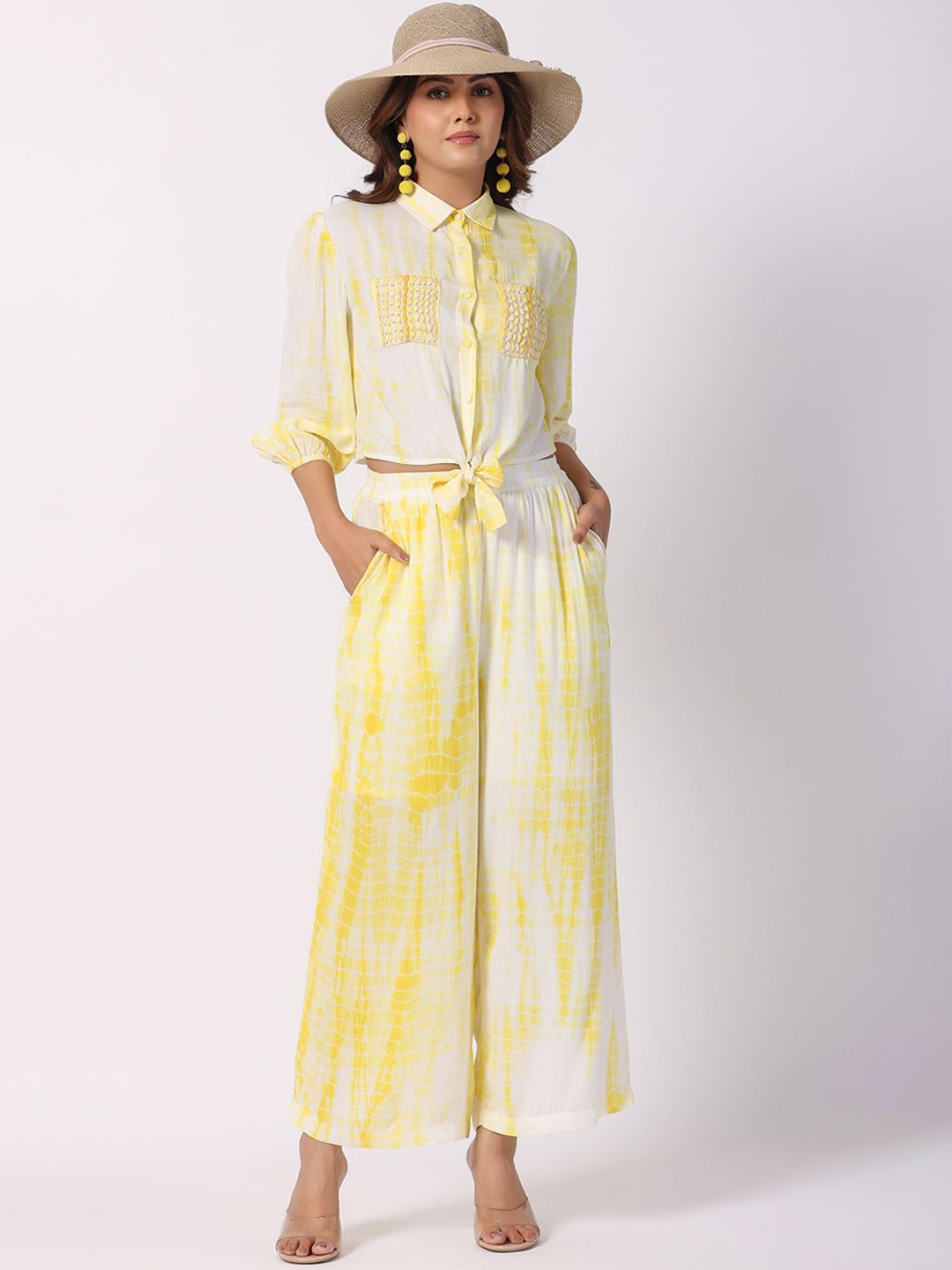 

STIL O STITCH Dyed Shirt Collar Shirt And Palazzos, Off white
