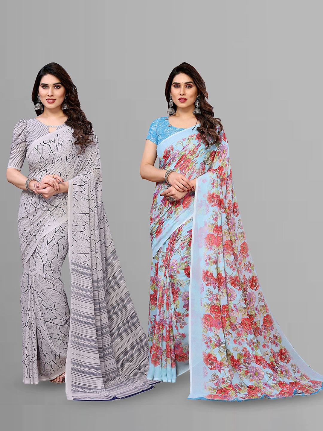 

Moda Rapido Floral Poly Georgette Saree, Grey