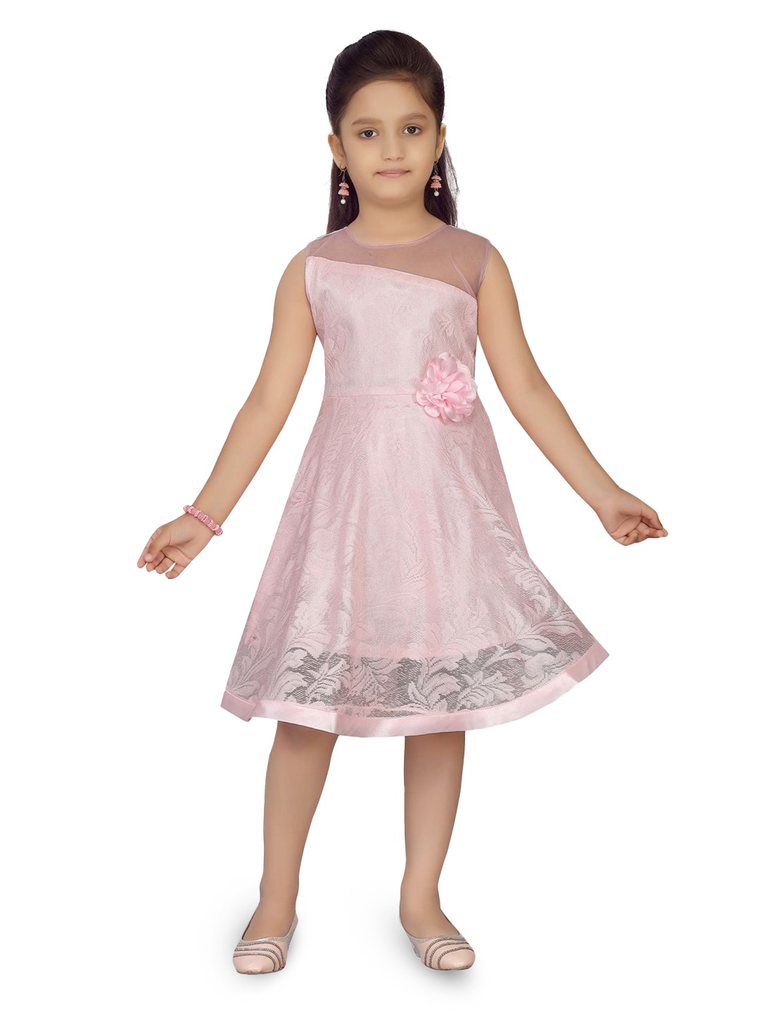 

HERE&NOW Girls Round Neck Fit & Flare Dress, Pink