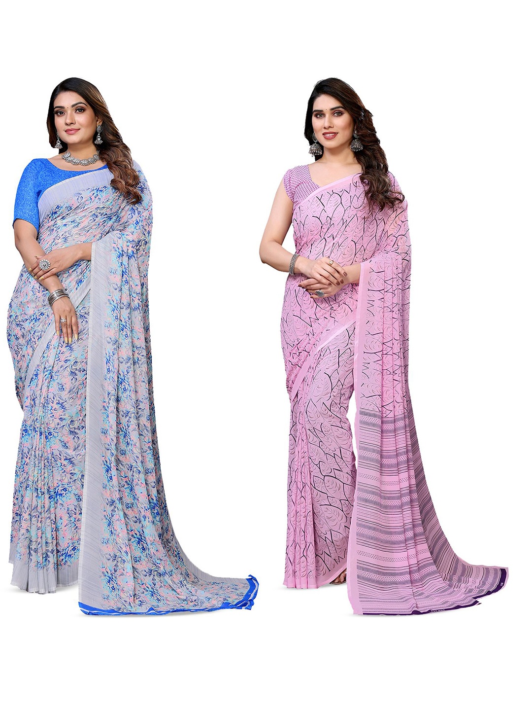 

Moda Rapido Floral Poly Georgette Saree, Pink