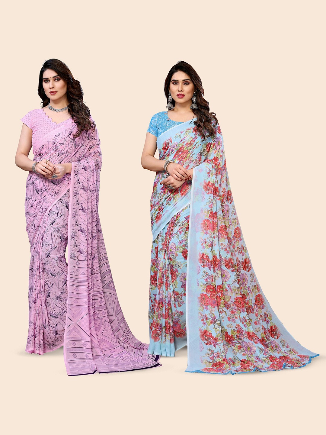 

Moda Rapido Floral Poly Georgette Saree, Pink