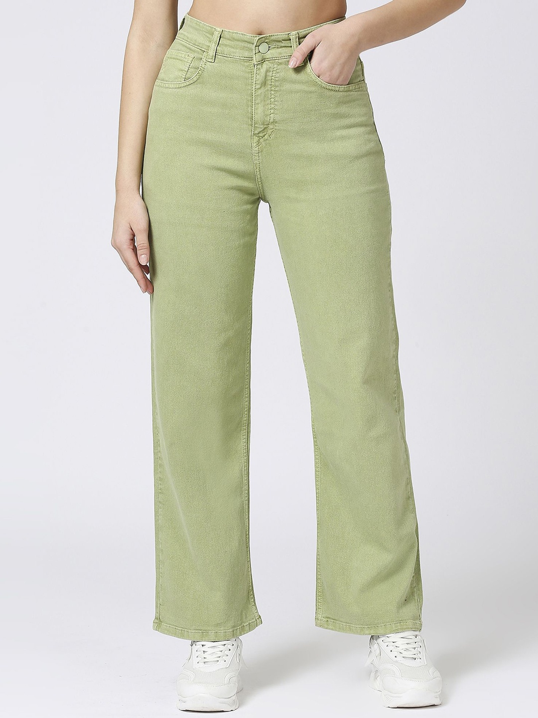 

CEFALU Women Comfort Boyfriend Fit Stretchable Jeans, Lime green