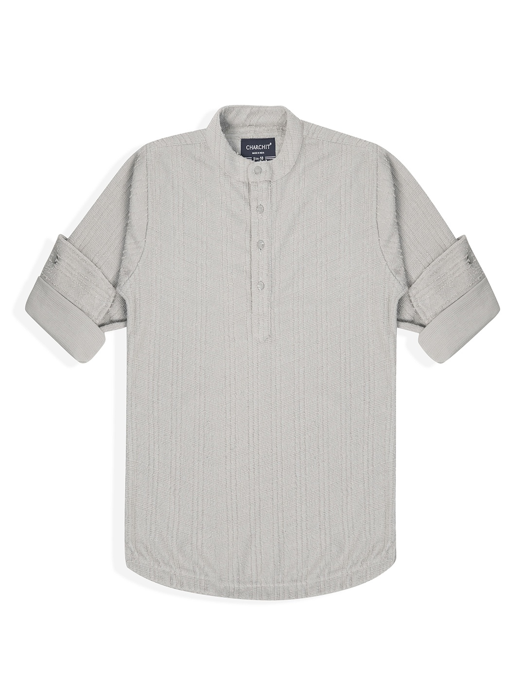 

CHARCHIT Boys Comfort Fit Band Collar Textured Cotton Casual Shirt, Grey