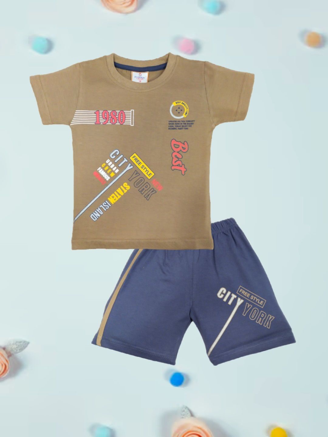 

FASHION GRAB Infant Kids Printed Pure Cotton T-Shirt With Shorts, Coffee brown
