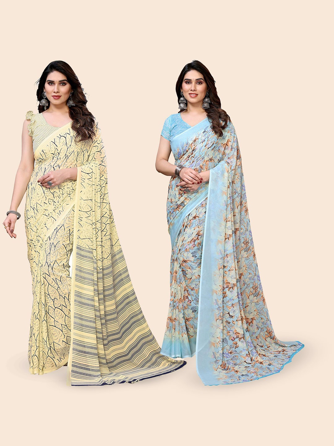 

Moda Rapido Floral Poly Georgette Saree, Blue