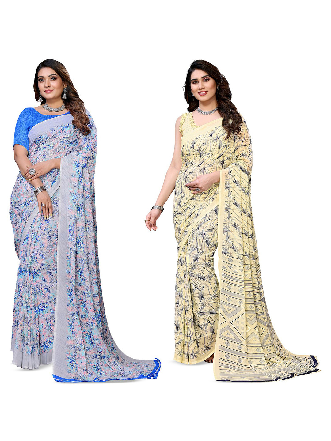 

Moda Rapido Floral Poly Georgette Saree, Blue