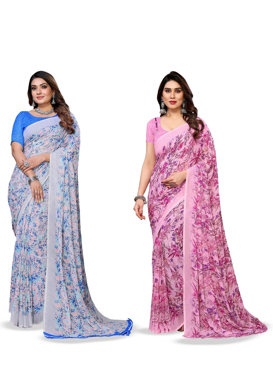 

Moda Rapido Floral Poly Georgette Saree, Blue