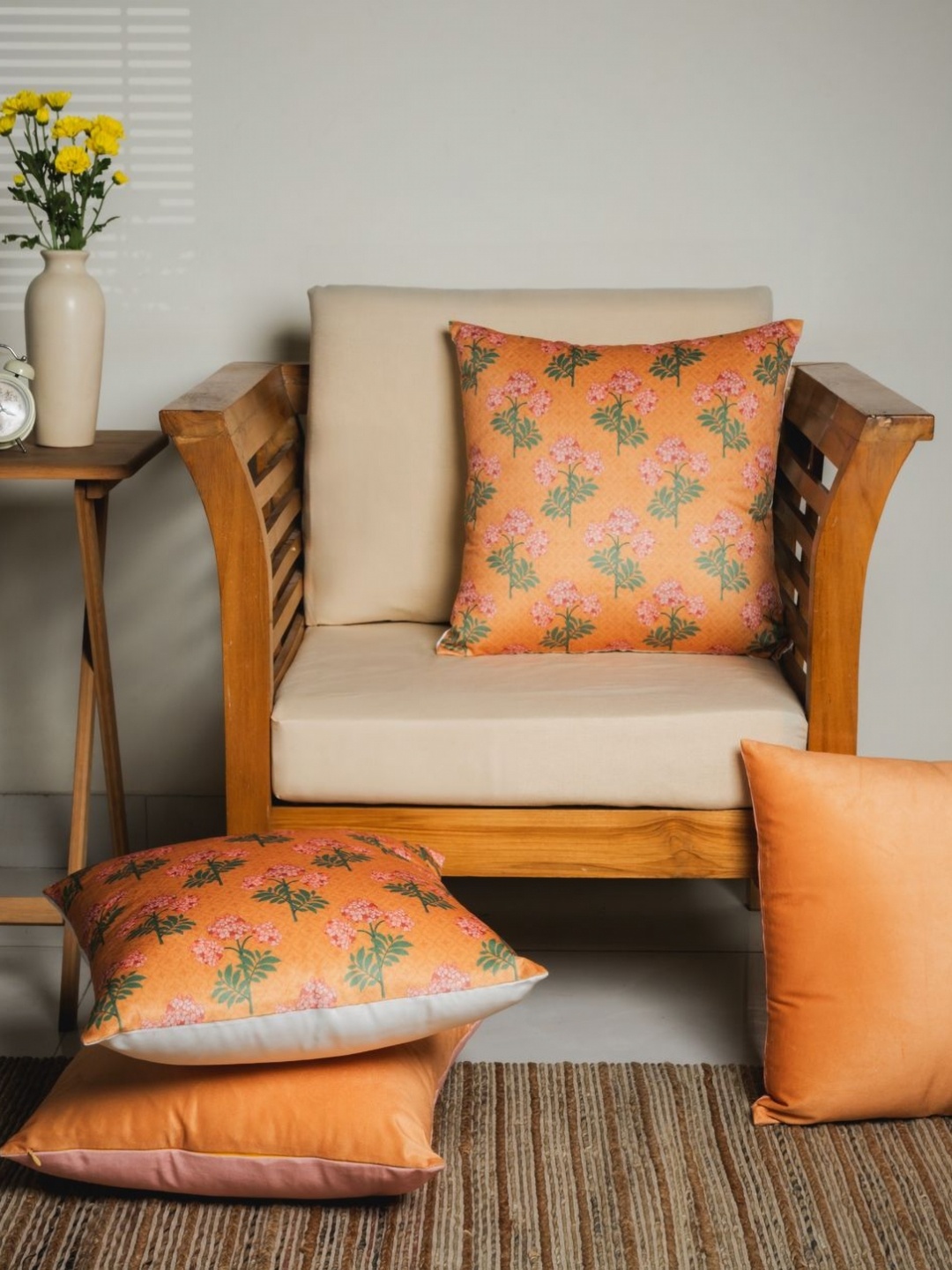 

Abolee Homes Yellow & Green Set of 3 Floral Velvet Square Cushion Covers