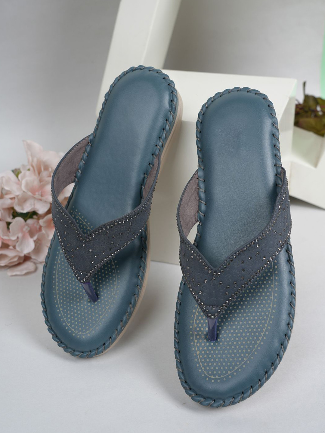 

Style Shoes Women T-Strap Flats, Blue