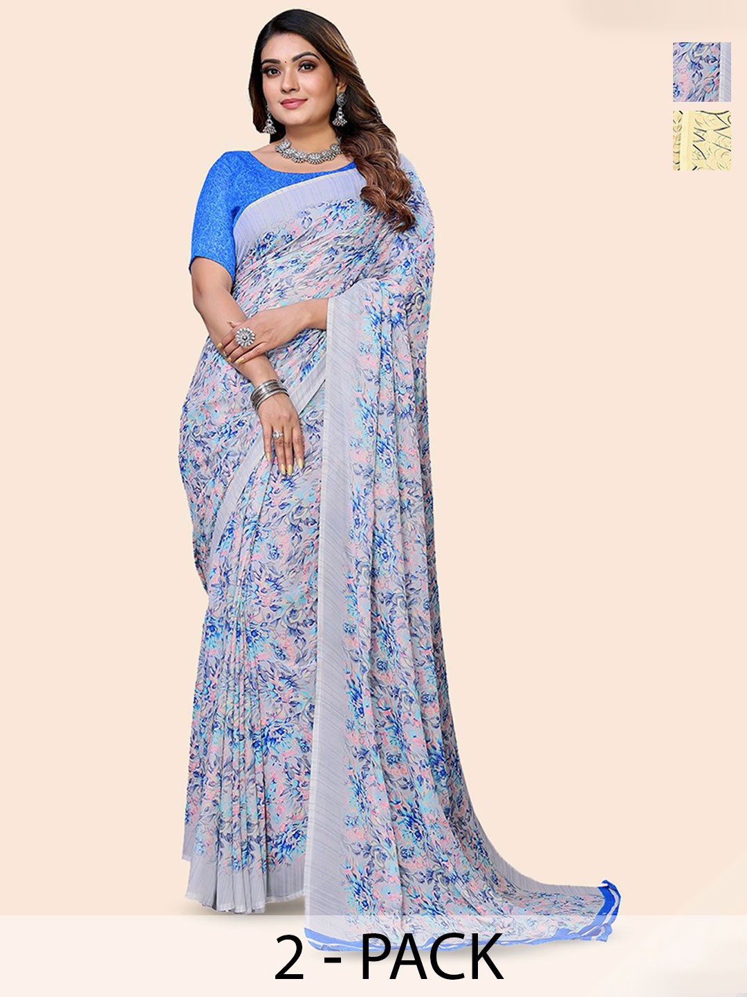 

Moda Rapido Floral Poly Georgette Saree, Grey