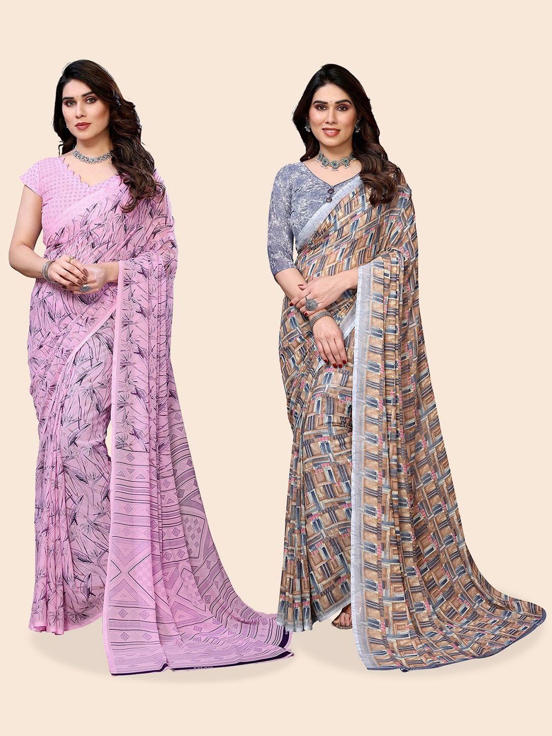 

Moda Rapido Floral Poly Georgette Saree, Brown