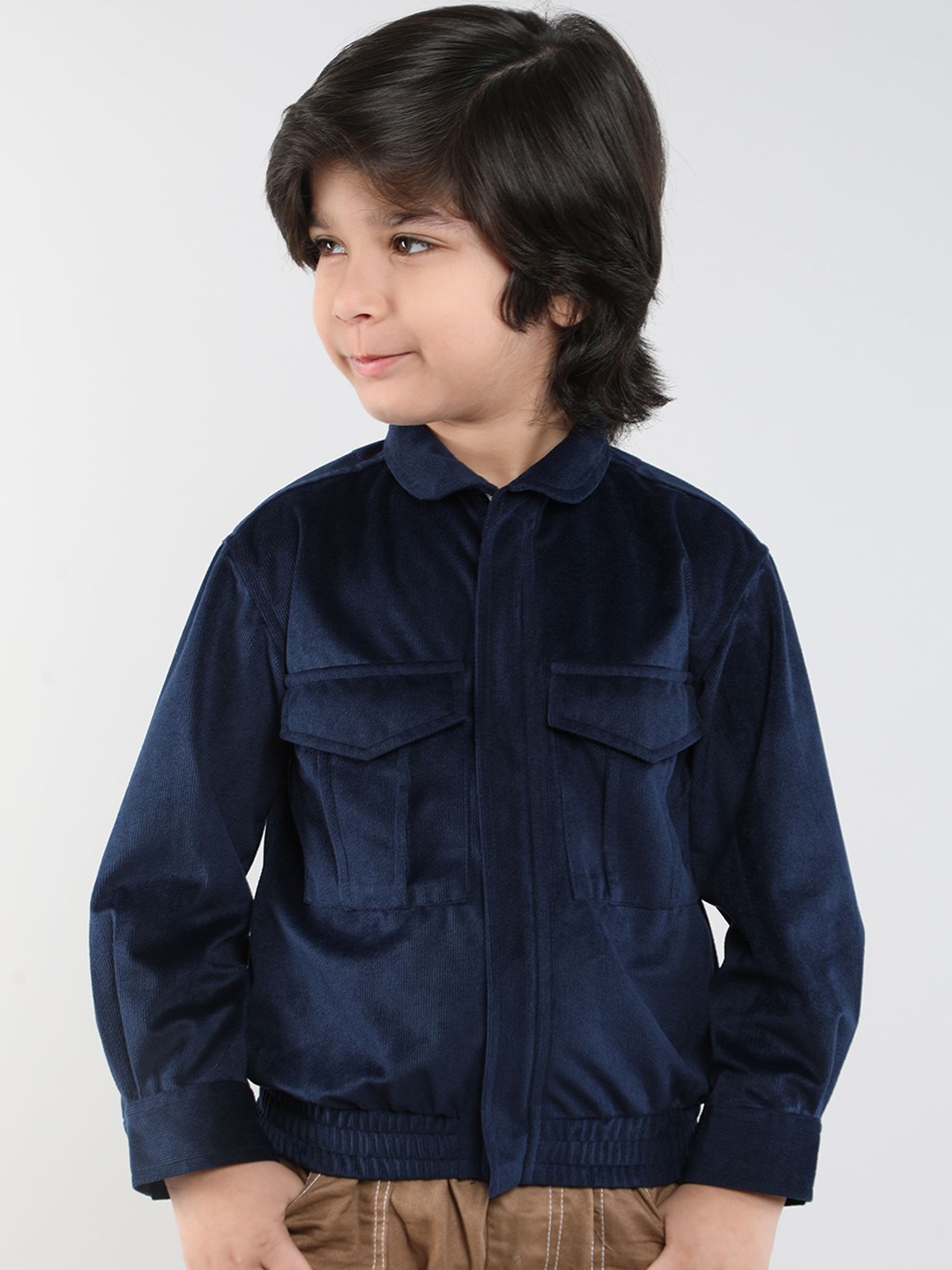 

taffykids Boys Spread Collar Solid Casual Bomber Jacket, Navy blue