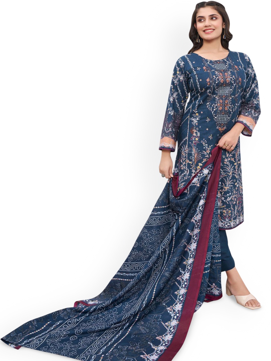 

DRAVINAM Trends Embroidered Pure Cotton Unstitched Dress Material, Blue