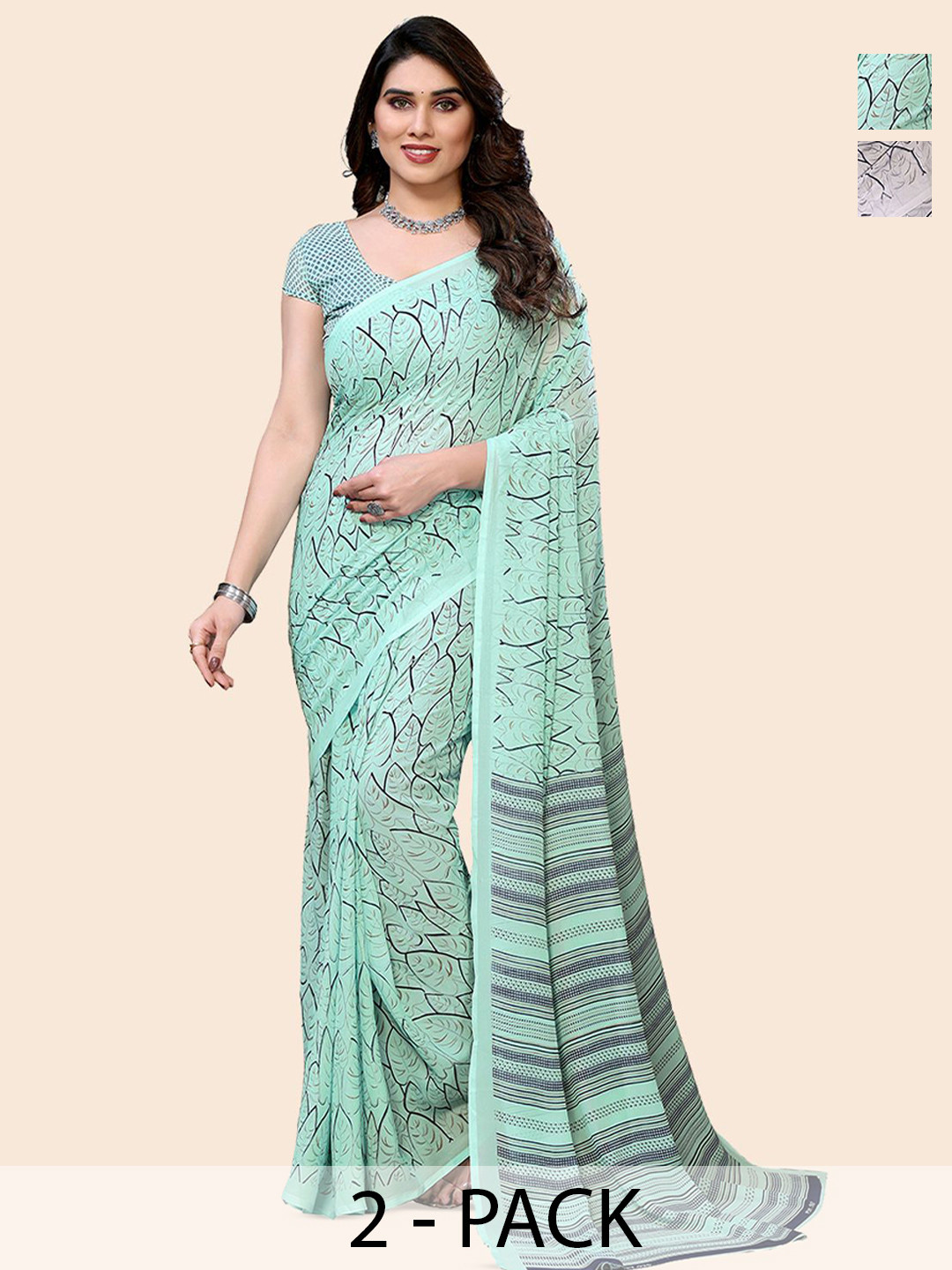

Moda Rapido Floral Poly Georgette Saree, Grey melange