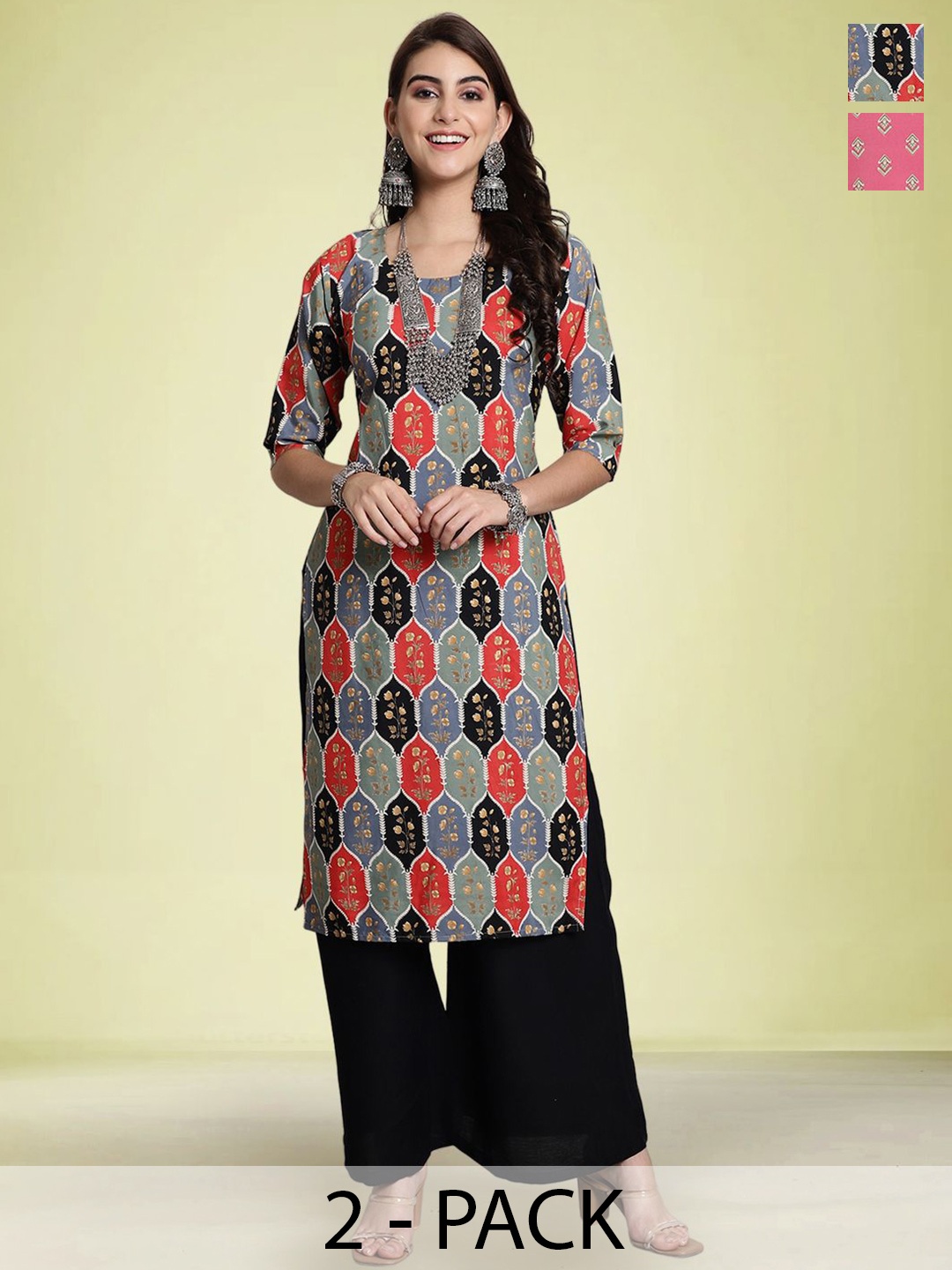 

Moda Rapido Women Pack Of 2 Printed Kurtas, Pink