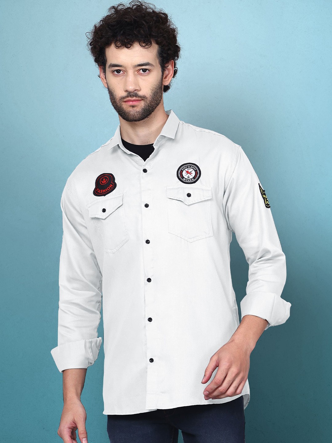 

WOXEN Men Original Fit Spread Collar Solid Cotton Casual Shirt, White