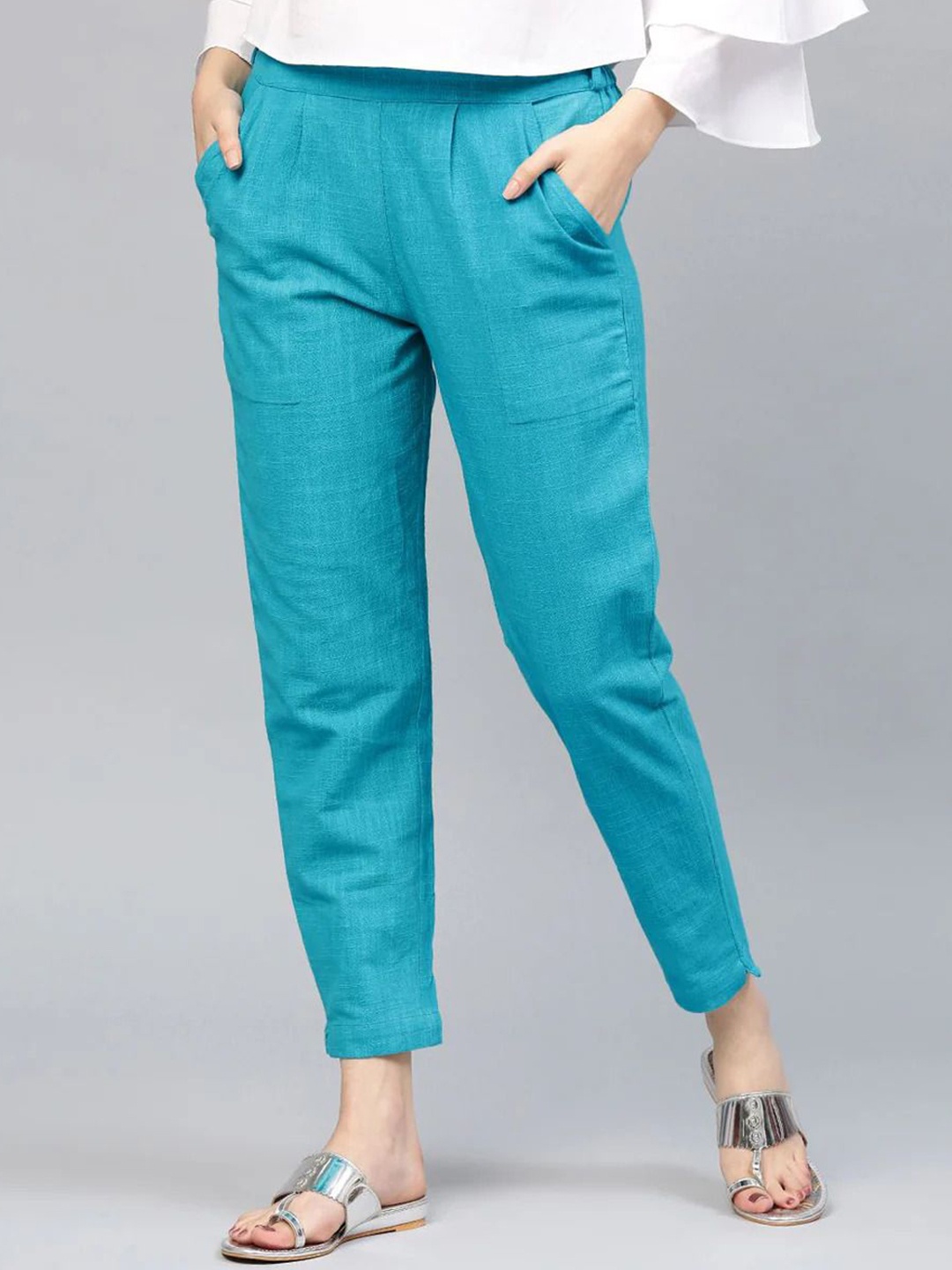 

KASHISHIYA Women Ankle length Relaxed Fit Regular Trousers, Blue