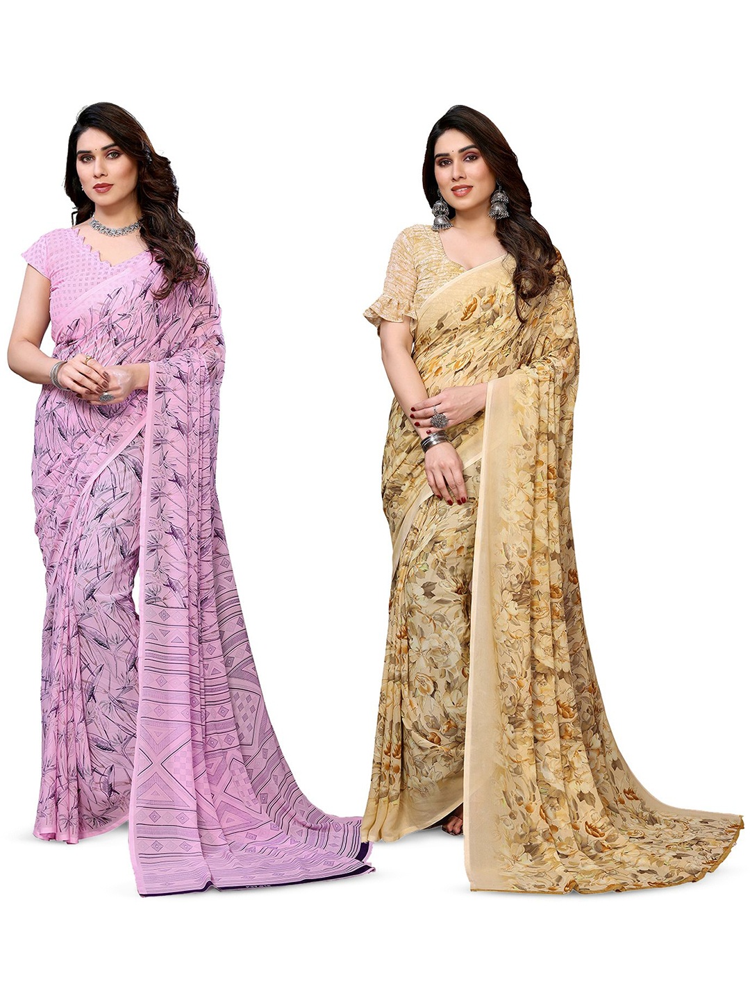 

Moda Rapido Floral Poly Georgette Saree, Pink