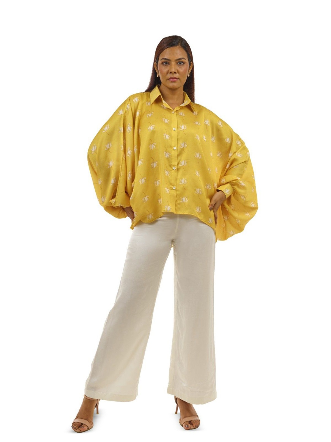 

LUXERAA Printed Long Sleeves Shirt With Trouser, Yellow